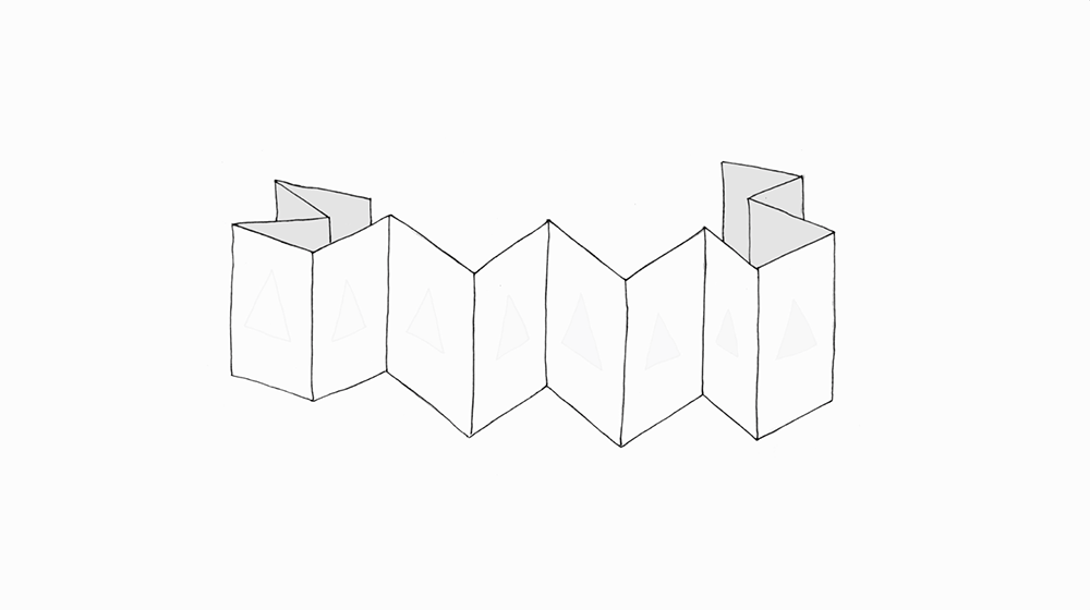 Greyscale animation of a concertina of paper. The words 'FREEMILK' appear on the pages and then two illustrated and gnarled, mystical looking hands moving over the top appear