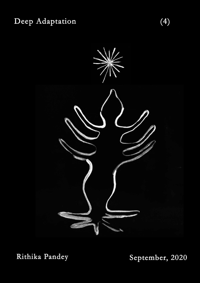 Black zine front page with white squiggly line drawing on the front, possibly a plant, and a star